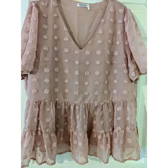 Hotouch Womens Babydoll Top Swiss Dot Ruffle Tiered V Neck Blouse XL NWT - Picture 3 of 6